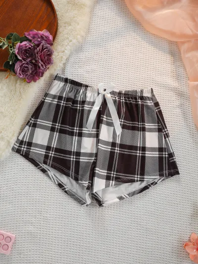 Women Fashion Casual Plaid Printed Pajamas Shorts