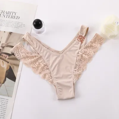 Women Fashion Sexy Printed Side V Metal Buckle Hollow Cotton Thong