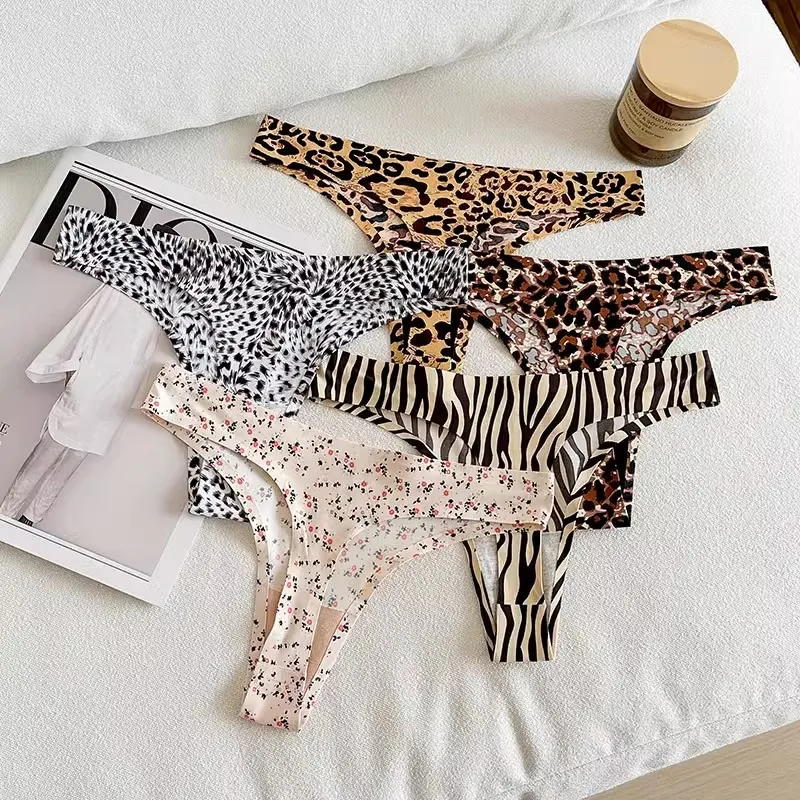 Women Fashion Sexy Printed Ice Silk Traceless Thong