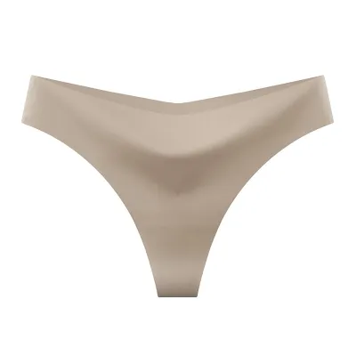 Women Fashion Sexy Simple Solid Color Ice Silk Seamless Thong