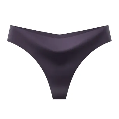 Women Fashion Sexy Simple Solid Color Ice Silk Seamless Thong