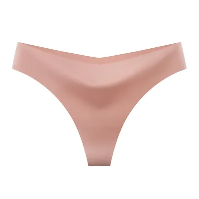 Women Fashion Sexy Simple Solid Color Ice Silk Seamless Thong
