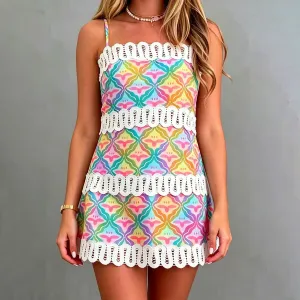 Women Fashion Casual Boho Printed Linen Lace Strap Spaghetti Strap Slim Fit Dress