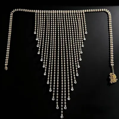 Women Fashion Sexy Rhinestone Long Tassel Waist Chain