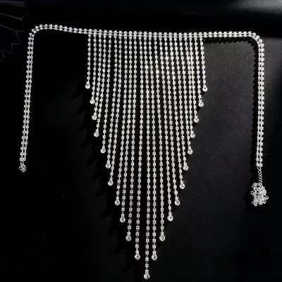Women Fashion Sexy Rhinestone Long Tassel Waist Chain