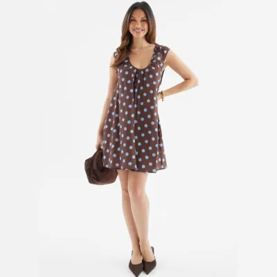 Women Fashion Casual Spring And Summer Polka Dot Print U-Neck Sleeveless Loose Dress