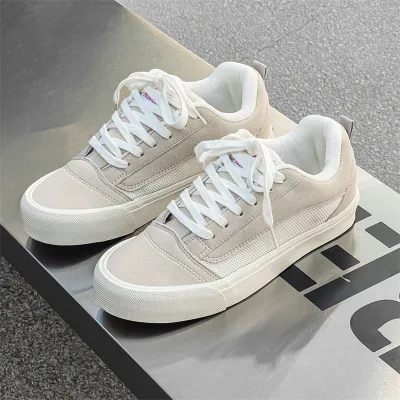 Women Casual Lace-Up Flat Canvas Sneakers Round-Toe Solid Color Shoes Plus Size