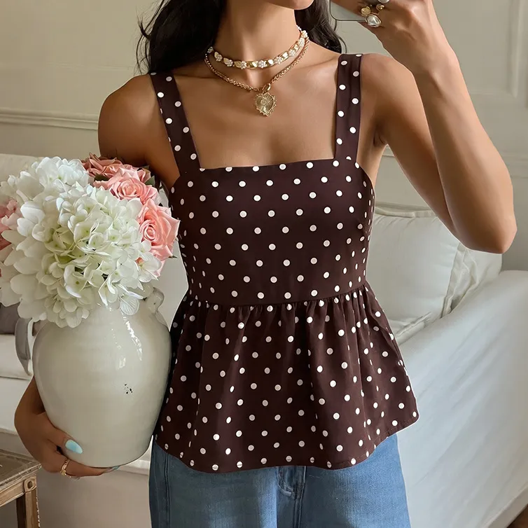 Women Fashion Casual Summer Polka Dot Print Tank Top