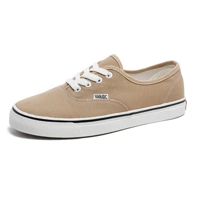Women Fashion Casual Lace-Up Solid Color Flat Canvas Sneakers