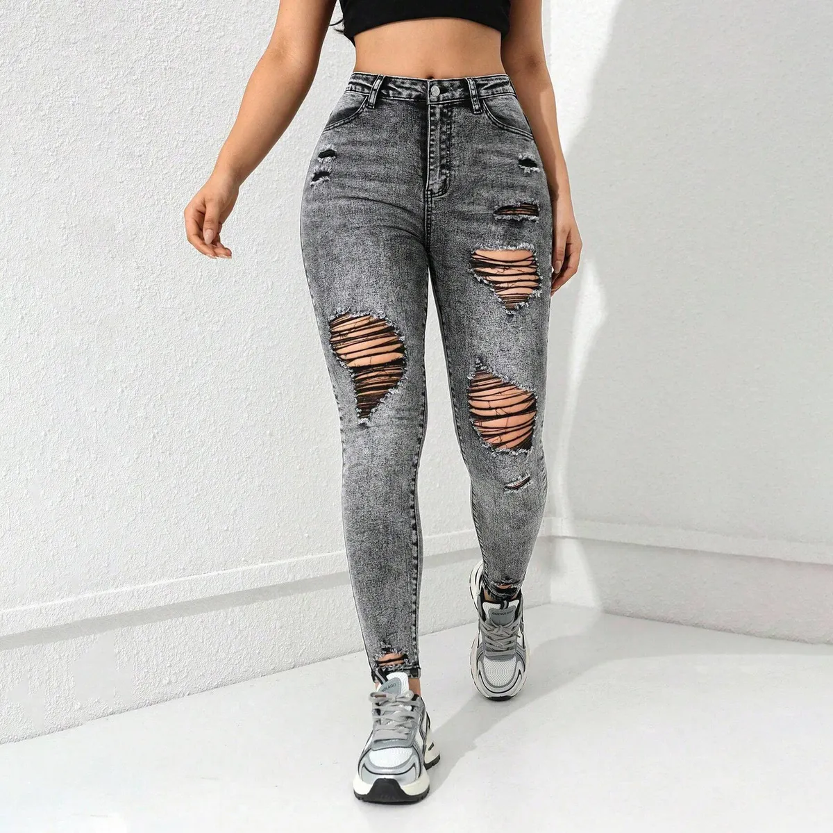 Women Fashion Casual Ripped Slim-Fit Skinny Jeans