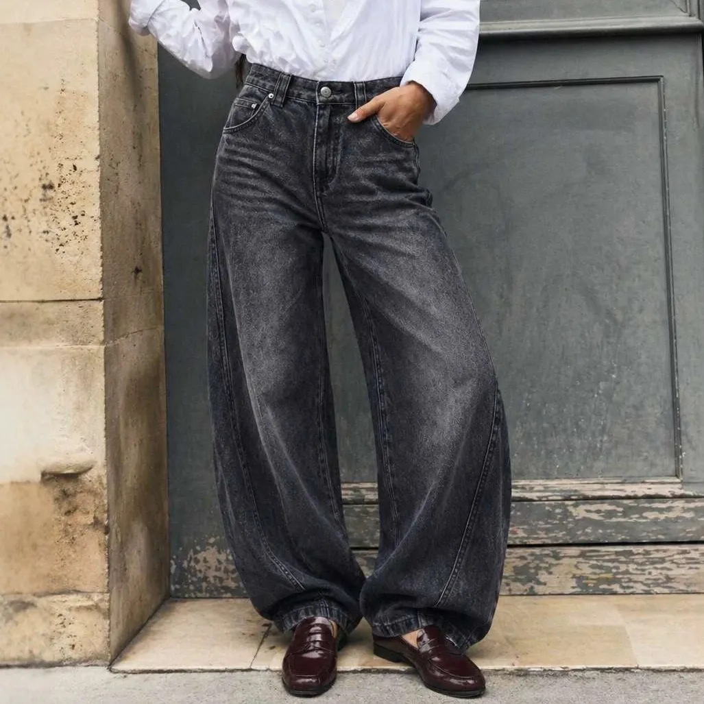 Women Fashion Casual Retro Simple Wide Leg Jeans