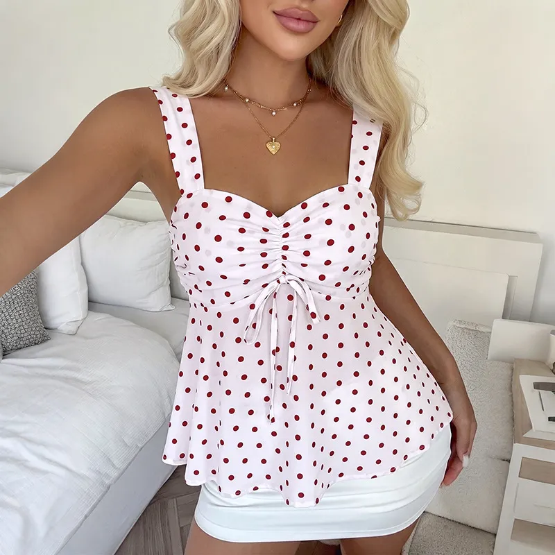 Women Fashion Casual Summer Elegant Polka Dot Print Tank Top