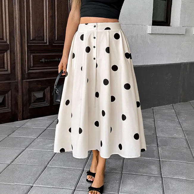 Women Fashion Casual Summer Polka Dot Print Loose Skirt