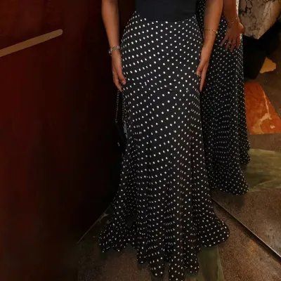 Women Fashion Elegant Spring And Summer Polka Dot Print High Waist Skirt