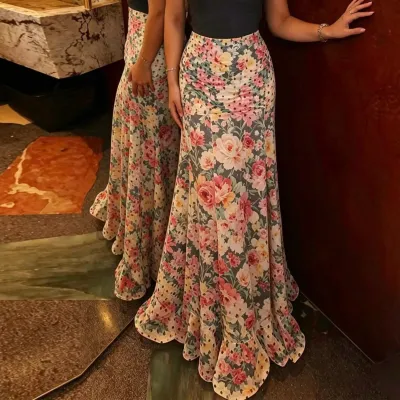 Women Fashion Elegant Spring And Summer Polka Dot Print High Waist Skirt