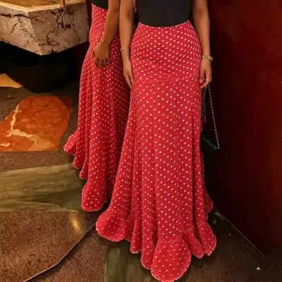 Women Fashion Elegant Spring And Summer Polka Dot Print High Waist Skirt