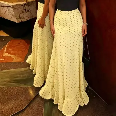 Women Fashion Elegant Spring And Summer Polka Dot Print High Waist Skirt