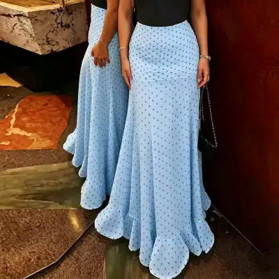 Women Fashion Elegant Spring And Summer Polka Dot Print High Waist Skirt