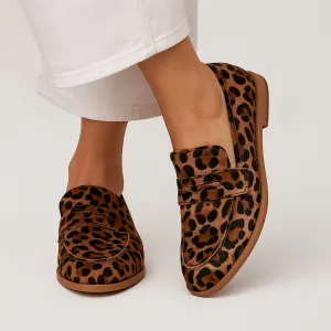 Women Leopard Suede Flat Slip-On Loafers Shoes