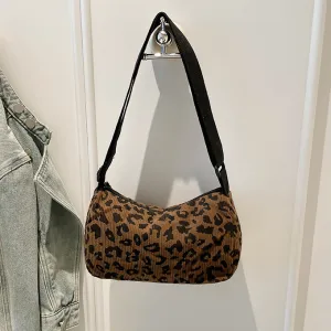 Women Fashion Casual Leopard Corduroy Small Square Crossbody Bag