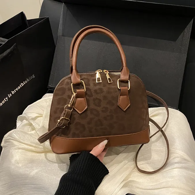 Women Fashion Casual Retro Leopard PU Large Capacity Handbag Shoulder Crossbody Tote