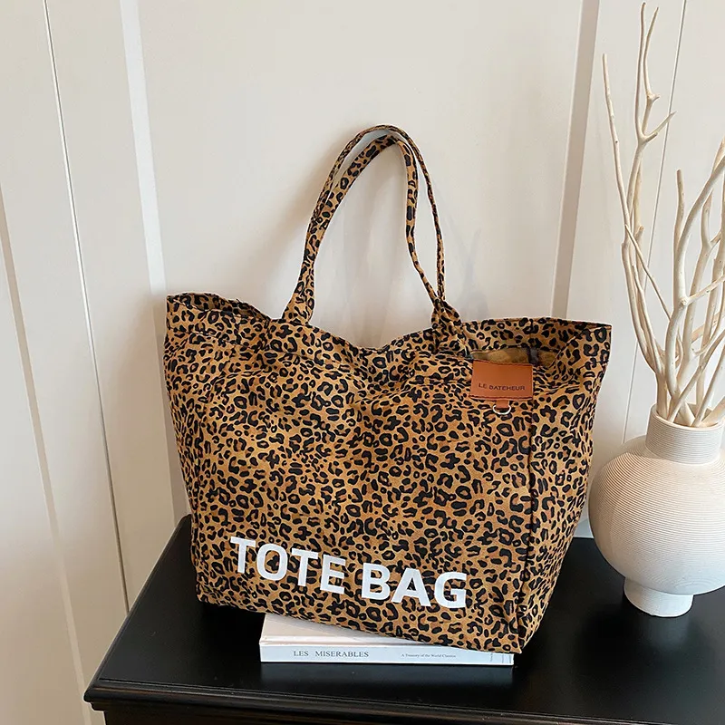 Women Fashion Casual Leopard Large Capacity Tote Shoulder Bag