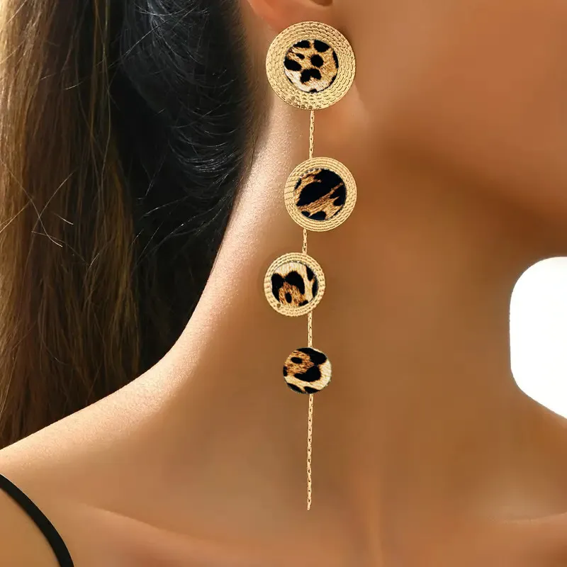 Women Fashion Leopard Pattern Round Vintage Alloy Earrings