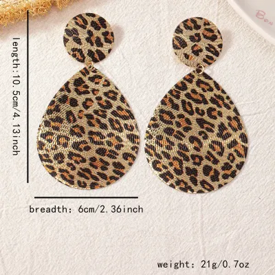 Women Fashion Leopard Round Water Drops Geometric Earrings