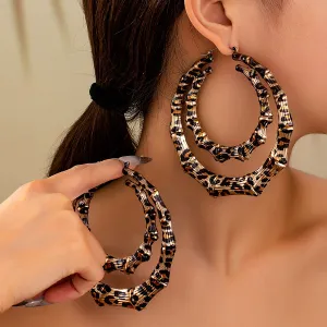 Women Geometric Leopard Large Hoop Earrings