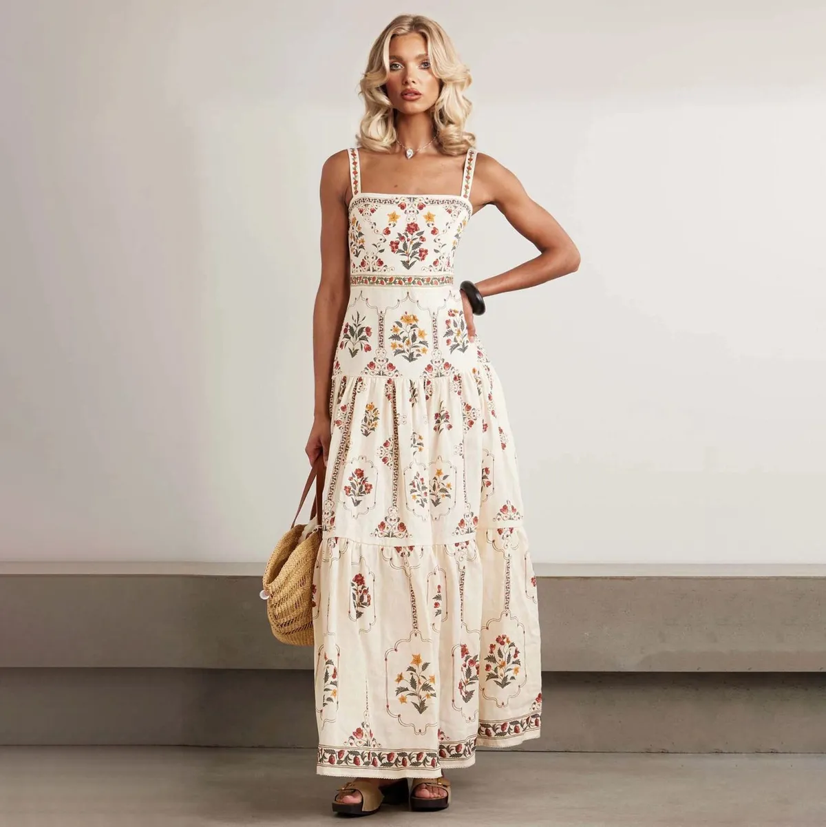 Women Fashion Boho Vacation Printed Sleeveless Large Swing Loose Dress