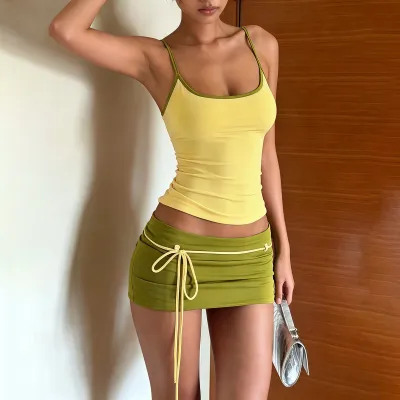 Summer Women Sexy Camisole And Skirt Two-Piece Set