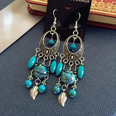 Women Fashion Retro Boho Beads Long Tassel Earrings