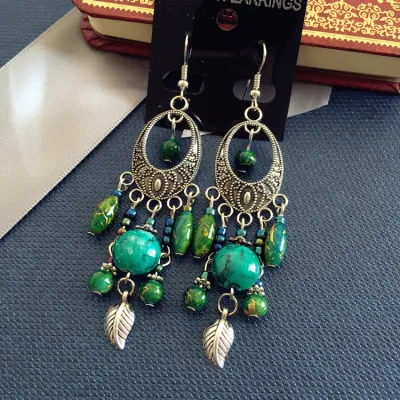 Women Fashion Retro Boho Beads Long Tassel Earrings