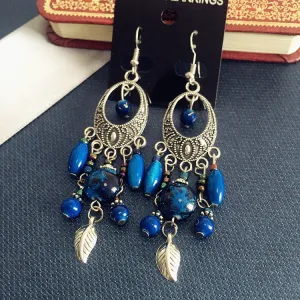 Women Fashion Retro Boho Beads Long Tassel Earrings