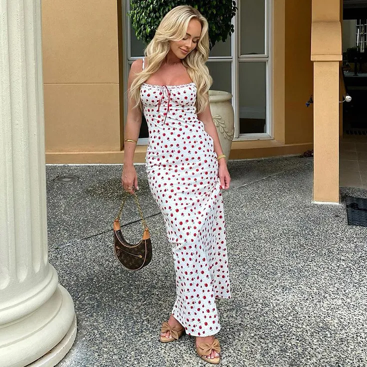 Women Fashion Sexy Summer Floral Printed Spaghetti Strap Dress