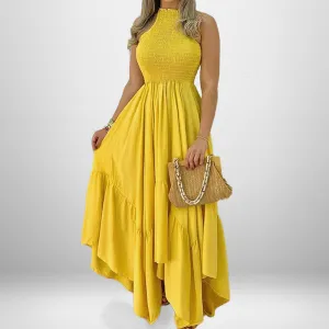 Vacation Women Fashion Solid Color Sleeveless Irregular Hem Maxi Dress