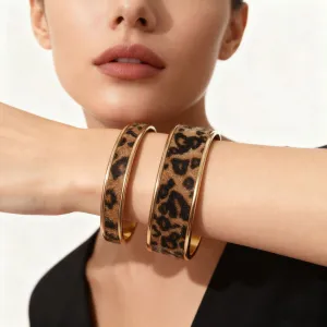 Women Fashion Retro Flocking Leopard Open Bracelet