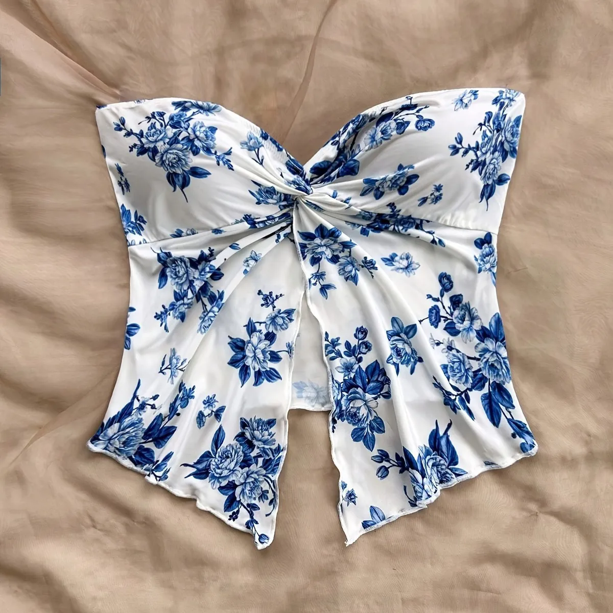 Woemn Fashion Sexy Summer Print Asymmetrical Tube Crop Top