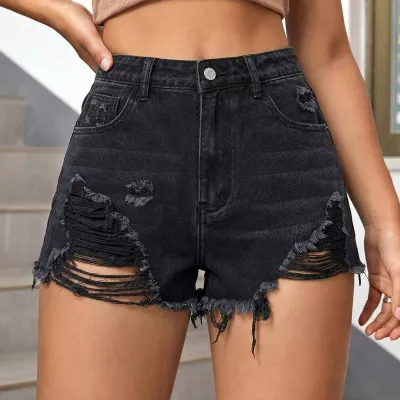 Women Fashion Sexy Tassel Ripped Micro Denim Shorts