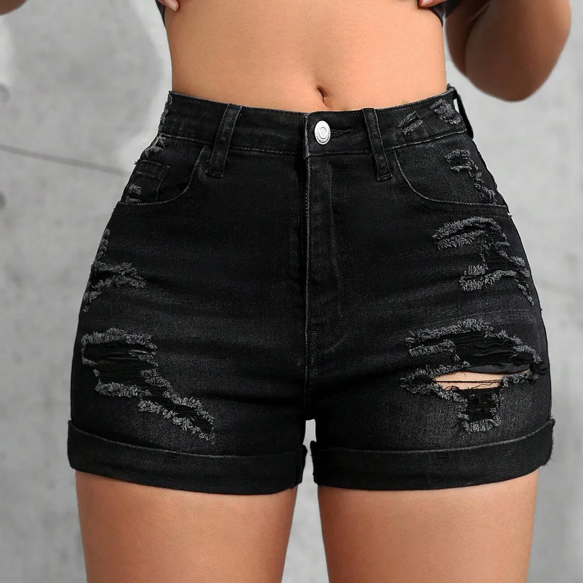 Women Fashion Slim-Fit High Waist Micro Denim Shorts