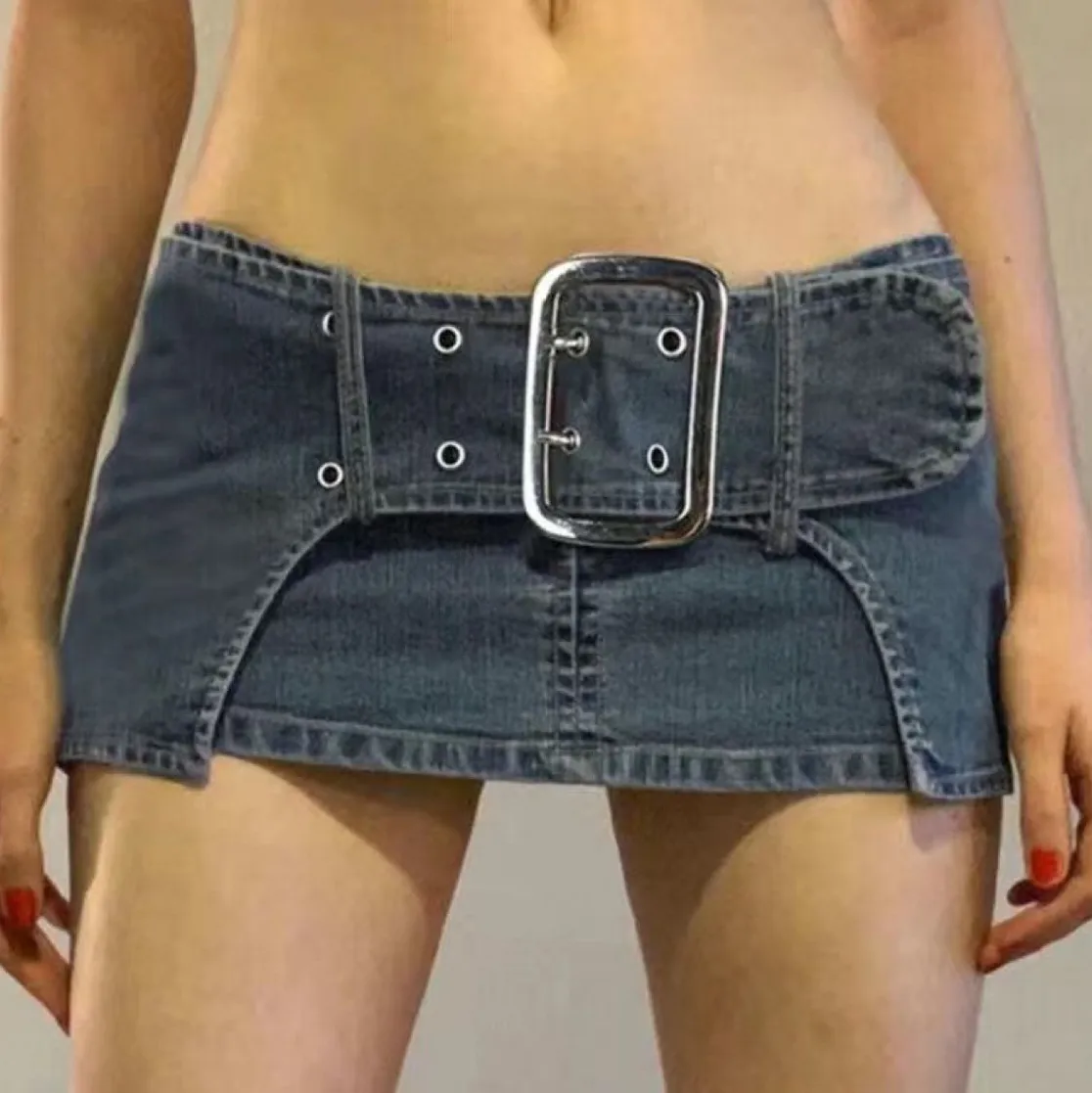 Women Fashion Sexy Fake Two-Layer Large-Breasted Denim Skirt