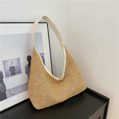 Women Fashion Casual Retro Straw Woven Large Capacity Shoulder Bag Tote
