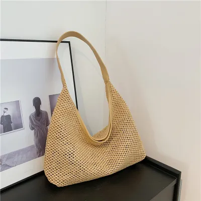Women Fashion Casual Retro Straw Woven Large Capacity Shoulder Bag Tote