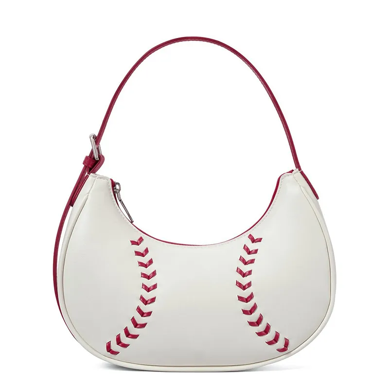 Women Fashion Casual Baseball Design PU Shoulder Bag with Zipper