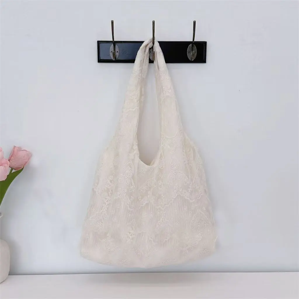Women Lace Floral Canvas Large Capacity Shoulder Bag