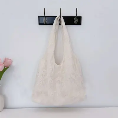 Women Lace Floral Canvas Large Capacity Shoulder Bag