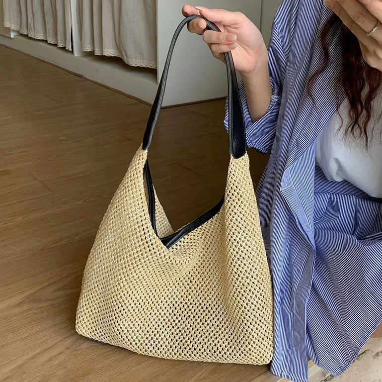 Women Fashion Handmade Straw Woven Large Capacity Shoulder Bag