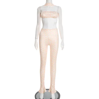 Women'S Sexy Polar Dot Printed Neck Crop Top And Pants Two-Piece Set