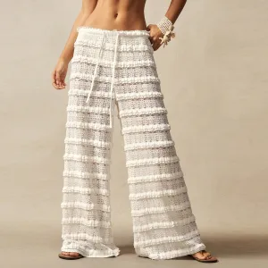 Vacation Women'S Fashion Solid Color Lace Jacquard Hollow Stitching Lace-Up Cover-Ups Pants