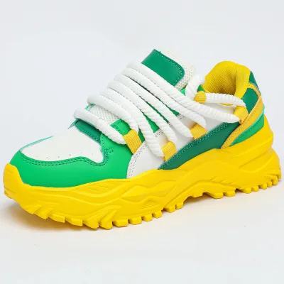 Women Fashion Casual Color Block Lace-Up Chunky Daddy Sneakers